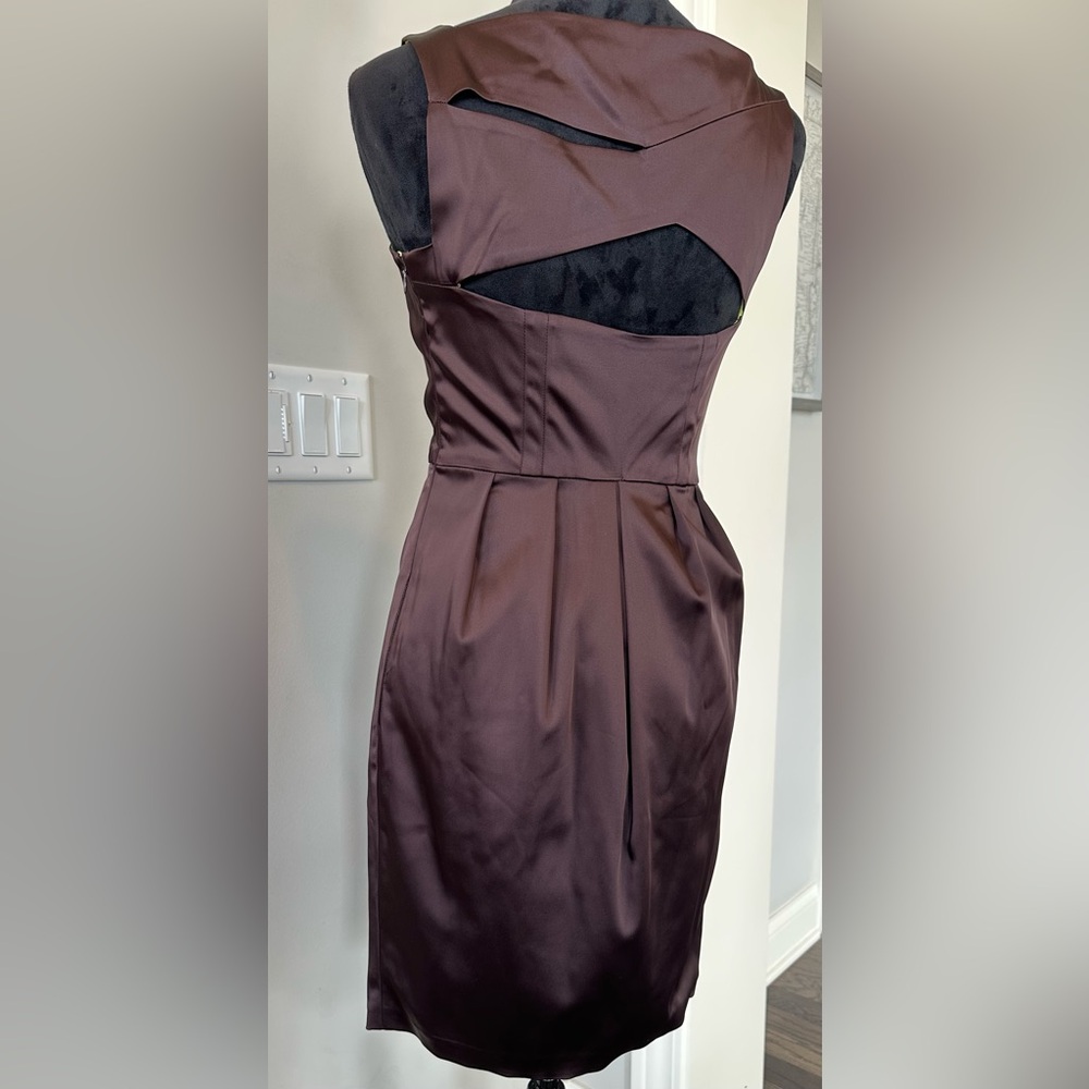 ✨EUC✨Marc New York Brown Ruched Cocktail Dress Lined Side Zip Women size 4 - Picture 11 of 13